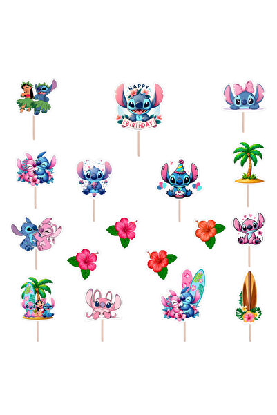 Bita Decorations Set figurine tort/brioșe Lilo & Stitch, tematică roz, Bita D...