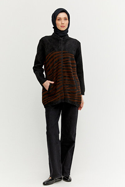 Setrms Zebra Desenli Çıt Kopçalı Triko Hırka