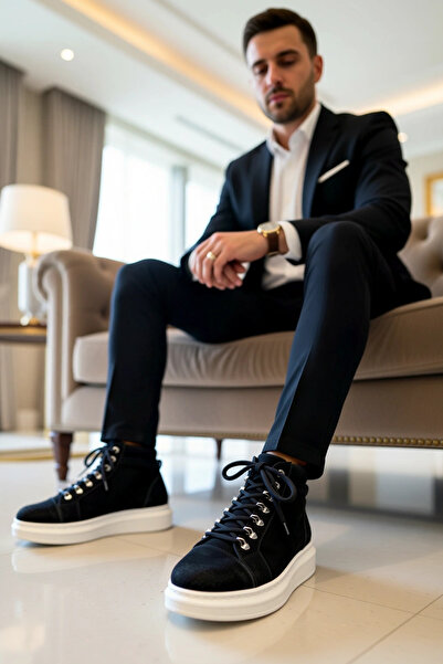 BENERLY Erkek Yüksek Bilekli Bağcıklı Süet Spor Ayakkabı Düz Taban Fonksiyone...