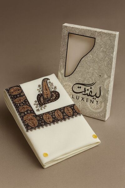 LaFont Original Levant men's ghutra, off-white with mixed brown and black embroidery