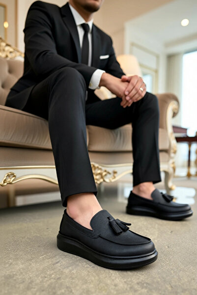 BENERLY Pantofi sport pentru bărbați, cu vârf rotund, fără șireturi, cu ciucu...