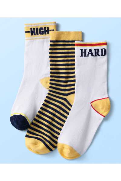 Pine kids جوارب سيلفادور مضادة للميكروبات بطول الكاحل، بتصميم مخطط وكتابة (عبوة من 3 قطع) - تشكيلة متنوعة