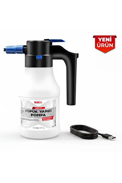 SMX ŞARJLI Köpük Yapıcı Kimyasal Dayanımlı Basınçlı Pompa 1.5 Litre + Type-C Şarj Kablosu