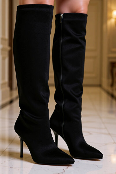 BENERLY Women's Pointed Toe Thin Heeled Boots %100 Textile Functional Durable...