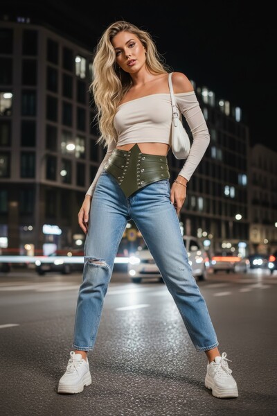 Angels Passion Khaki Women's Belt Silver Buckle Straw