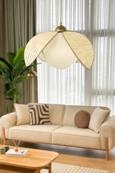 Decodelight Hasır Bambu-Krem Kahve -Krem Palmiye Model Bohem Ev Teras Hol Caf...