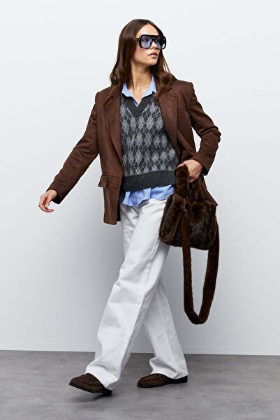 urban focus V Yaka Baklava Desenli Süveter