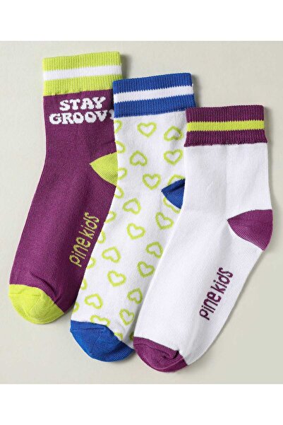 Pine kids Knit Ankle Length Antimicrobial Socks Heart & Text Design (Pack of ...