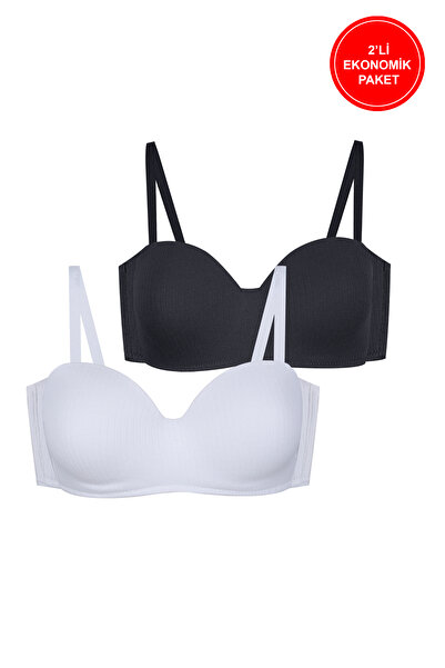 koza iç giyim 2-Pack - Women's Unpadded Cotton Corded Fabric Strapless Bra