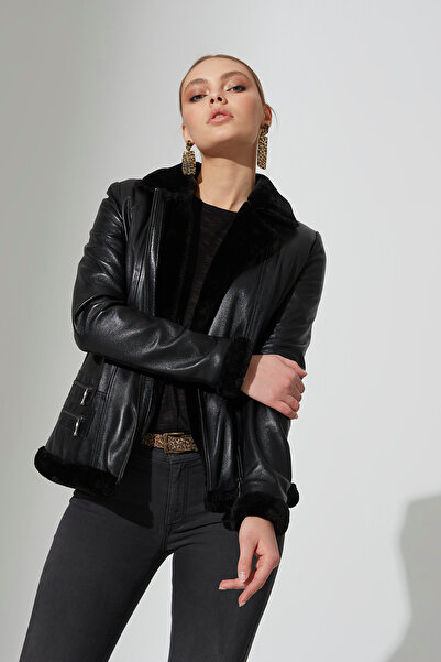 Dericeketim Kadın İçi Kürklü Kışlık Gerçek Deri Ceket