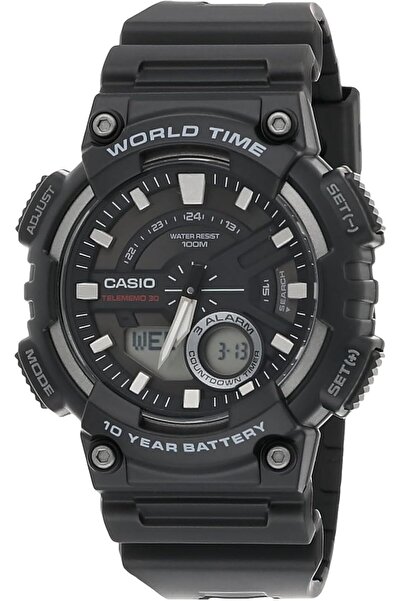 Casio ساعة رجالية - AEQ-110W-1AVDF مينا رمادي، سوار أسود