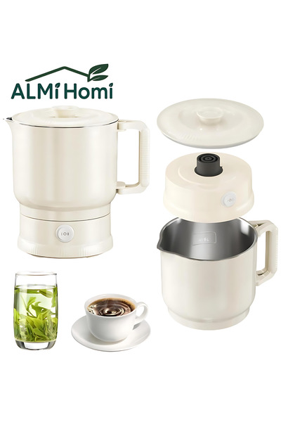 almihomi Foldable Travel Electric Kettle 800ml, Portable Stainless Steel Hot Water Boiler, Quick Heating