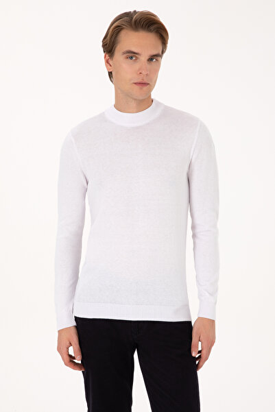 U.S. Polo Assn. Men's Slim Fit Crew Neck White Basic Sweater 50307823-Vr013