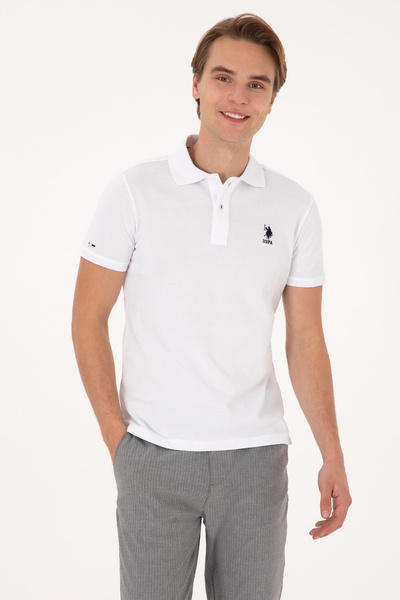 U.S. Polo Assn. Erkek Beyaz Slim Fit Polo Yaka Basic Tişört 50307753-VR013
