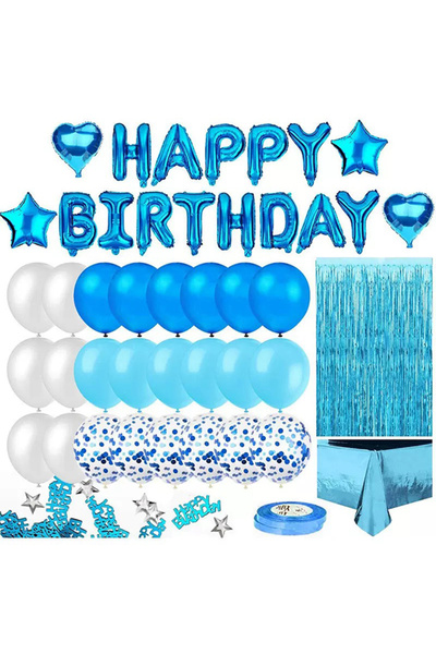 Generic Blue White Happy Birthday Balloon Aluminum Foil Banner Fringe Curtain Ribbon Party Decoration