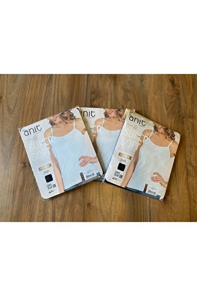 Anıt 100% Cotton Black Ribbed Piped Thread Strap Women's Undershirt 3 Pieces -2101