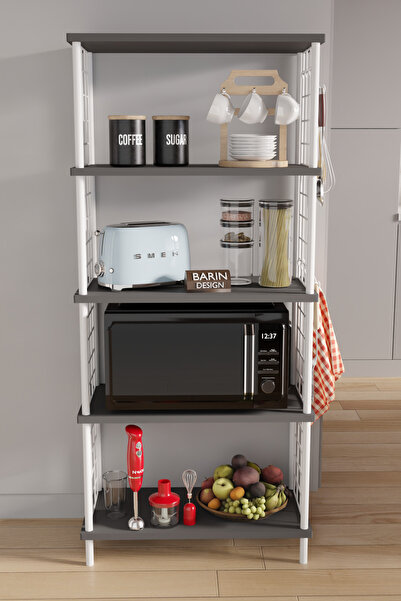 BARIN DESIGN 5 Raflı Çevir Kur Modern Metal Gövdeli Raf | Mutfak, Kiler, Depo...