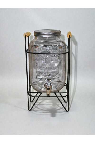 WDA موزع مشروبات زجاجي مع صنبور وحامل معدني - وعاء لتقديم الماء والعصير