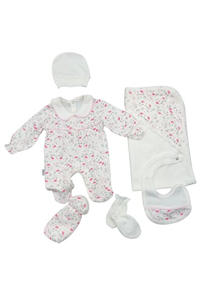 Baby day طقم مواليد بناتي قطن 7 قطع بنقشة وردية مع بطانية وقبعة