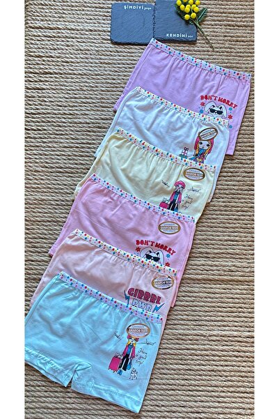 Dondeza Kız çocuk boxer baskılı 6'lı mix %100 pamuklu çekme yapmaz renkli kız çocuk boxer resimli