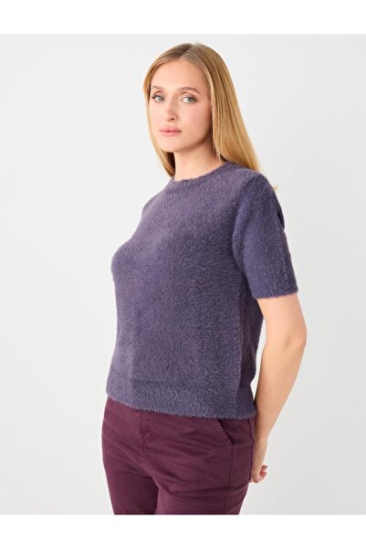 Jimmy Key Purple Plain croială guler rotund Pulover tricot cu mânecă scurtă