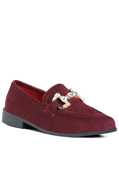 london Rag Women Diamante Embellished Horsebit Loafers in Burgundy