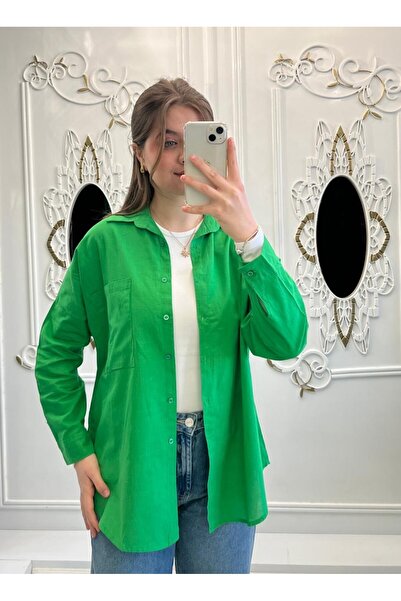 TesetturHome Kadın Oversize %100 Pamuk Keten Gömlek