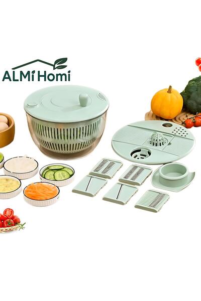 almihomi مجموعة متعددة الوظائف لتجفيف السلطة وتقطيع الخضار، وعاء كبير بغطاء، قطاعة، مبشرة، ومجفف