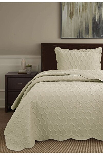 Bella Home Set cuvertură de pat Honey Comb 3D - 2 bucăți - 180x240 cm - cu sac PVC - bej