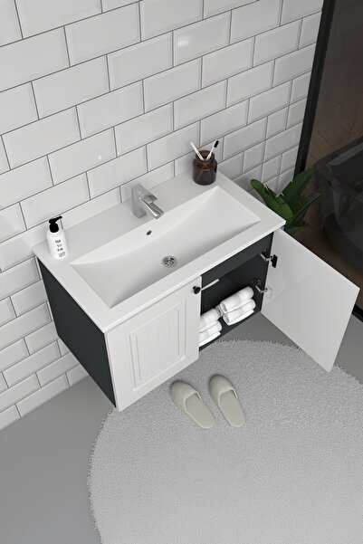 TETA HOME Pekin 65 cm MDF Gövde Membran Kapak Banyo Dolabı Seti