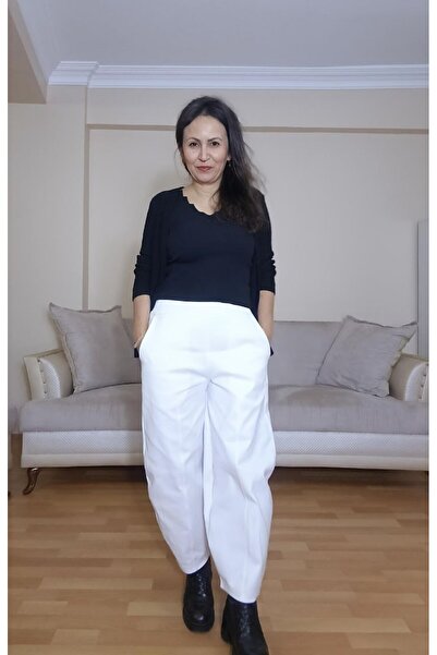 Butik Pamuklu Gabardin Beli Lastikli Rahat Şalvar Pantolon