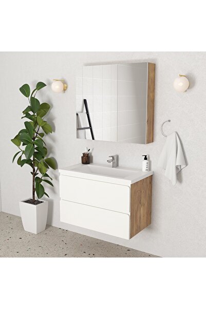 TETA HOME Granada 80 cm MDF Gövde Membran Kapak Banyo Dolabı Seti