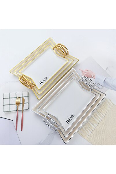 genric طقم صوانى تقديم مكون من 3 قطع مصنوع من الاكريليك بمقابض ذهبية 00343