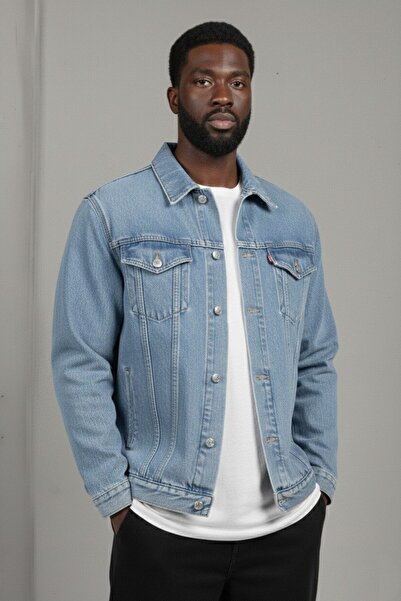 WKM Jachetă de blugi pentru bărbați, cu croială buzunare duble, cu potrivire normală