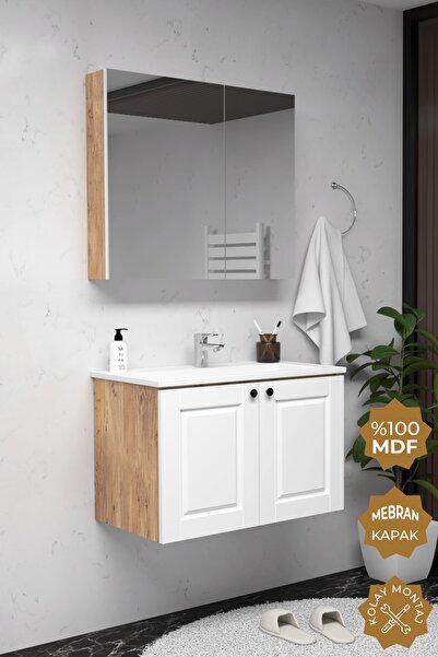 TETA HOME Aldera 80 cm MDF Gövde Membran Kapak Banyo Dolabı Seti