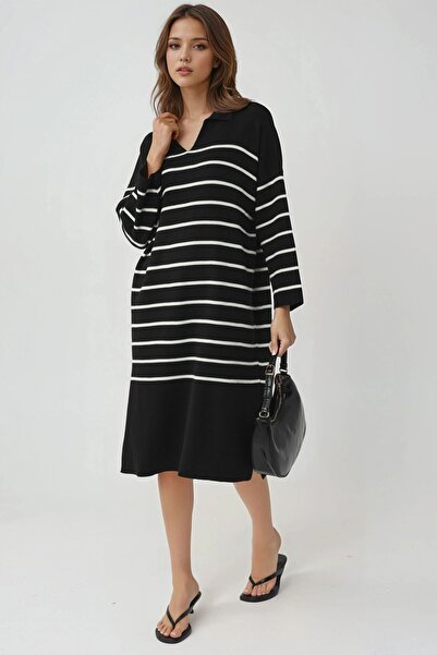 Hiccup MY FASHION Φόρεμα με ριγέ λαιμόκοψη σε σχήμα V, φαρδιά εφαρμογή, μίντι...