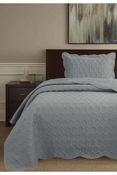 Bella Home Honey Comb 3D Single Bedspread Set - 2 Pieces - 180X240 cm - with Pvc Bag - Gray