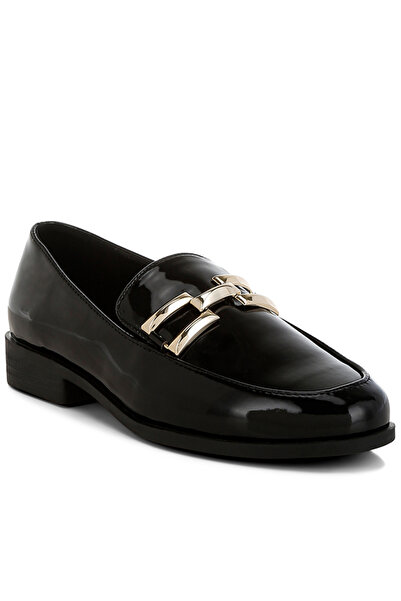 london Rag حذاء نسائي أسود لامع من الجلد الصناعي