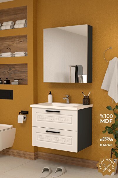 TETA HOME Floransa 65 cm MDF Gövde Membran Kapak Banyo Dolabı Seti