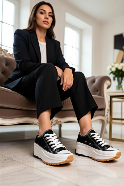 BENERLY Kadın Yuvarlak Burun Bağcıklı Kalın Taban Sneaker Fonksiyonel Dayanık...