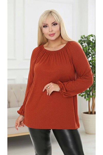 LİKRA KADIN BÜYÜK BEDEN MADONNA YAKA YÜNLÜ VİSKON BLUZ