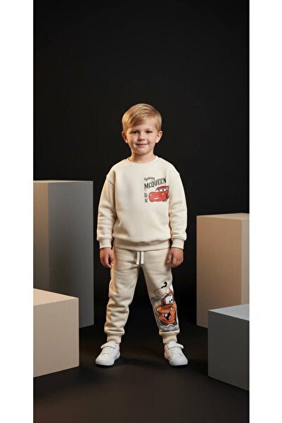 Limonlu Pamuk Bisiklet Yaka McQueen Baskılı Sweatshirt ve Jogger Pantolon- Ra...