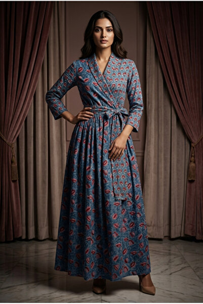 OEM Hand-printed cotton wrap dress