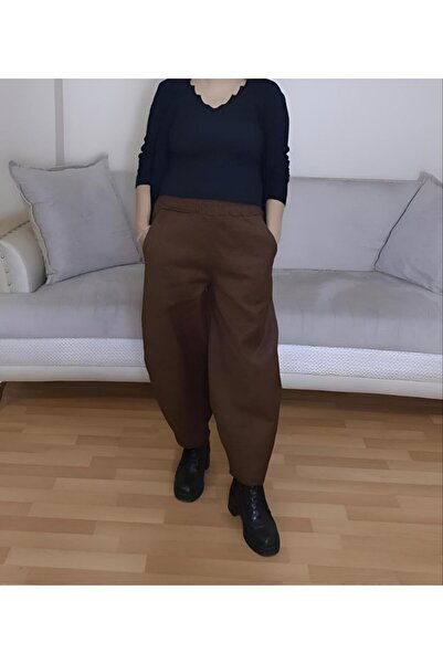 Butik Pamuklu Gabardin Beli Lastikli Rahat Şalvar Pantolon