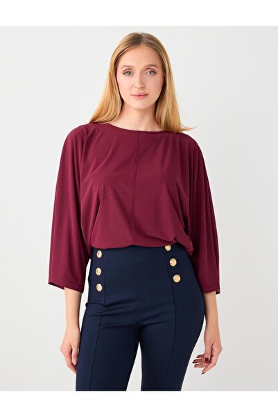 Jimmy Key Burgundy Round Neck Bat Sleeve Knitted Blouse