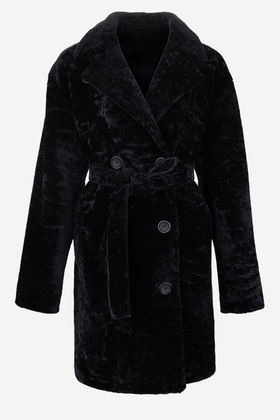 Valmenti معطف نسائي أسود من فرو الخروف