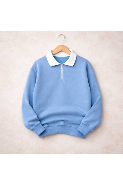 BRLKN Unisex White Collar Half Zipper Sweatshirt