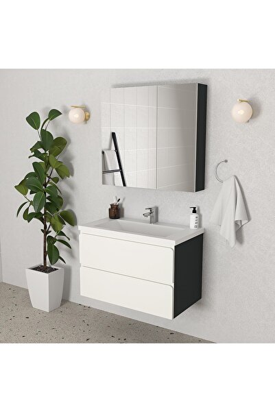 TETA HOME Granada 80 cm MDF Gövde Membran Kapak Banyo Dolabı Seti