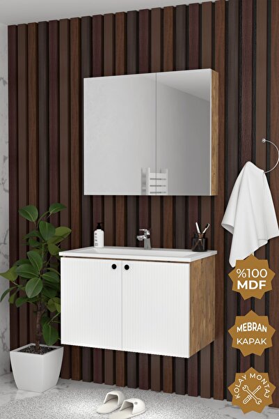TETA HOME Torino 80 cm MDF Gövde Membran Kapak Banyo Dolabı Seti