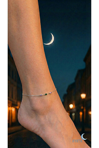 Fixxer Damla Doğum Taşlı 925 Ayar Gümüş Halhal Silver Teardrop Birthstone Anklet
